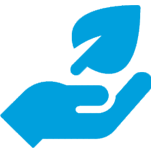Icon: Blue hand holding leaf