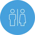 Icon: Blue circle with man & woman washroom icons