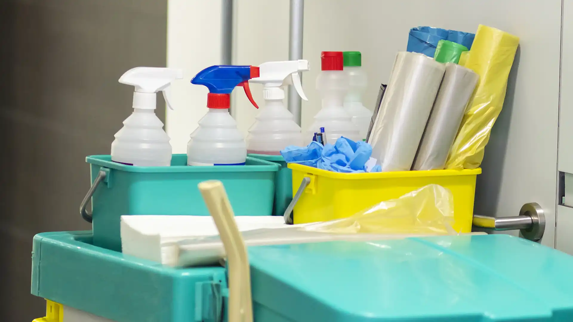 Budget cleaning supplies in commercial space