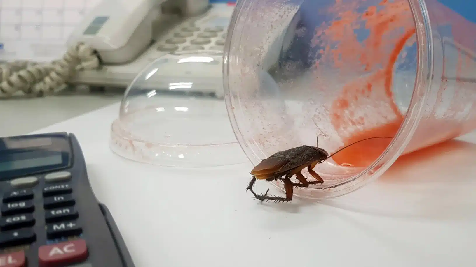 Common signs of pests in office – cockroach on desk